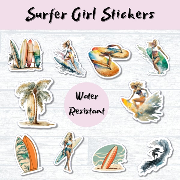 Surfer Girl Water Resistant Die-Cut Stickers | Beachy | Laptop Stickers | Water Bottle Stickers | Cute Stickers | Vinyl Stickers | Phone