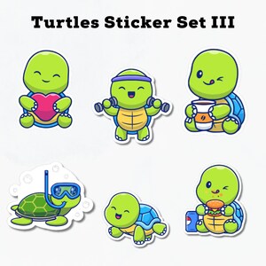 Stickers tortues mignonnes II, résistants à l'eau, vinyle, ordinateur portable, téléphone, voitures, bouteilles d'eau, agendas, journal intime, autocollants découpés