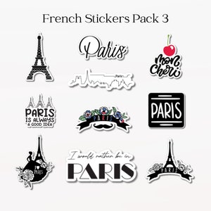 Paris Frankreich wasserdichte gestanzte Aufkleber, wasserabweisend, Laptop Aufkleber, Wasserflasche Aufkleber, Journale, Aufkleber Set, französische Aufkleber Pack 5