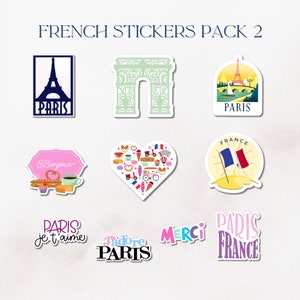 Paris Frankreich wasserdichte gestanzte Aufkleber, wasserfest, Laptop-Aufkleber, Wasserflaschen-Aufkleber, Aufkleber-Set, französische Aufkleber-Pack 4