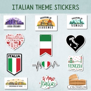 Adesivos cortados à prova d'água da Itália, resistente à água, decalque para laptop, decalque para garrafa de água, diários, conjunto de adesivos, adesivos temáticos italianos