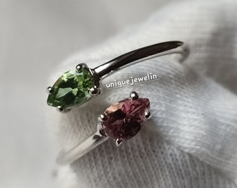 ADMIRABLE Rose quartz and peridot Double stone Women's Silver Ring, 925 starling silver Ring, hand made jewelry, Women's ring, gift for her