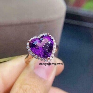 ¡¡Asombroso!! Forma de corazón AMETISTA, anillo de plata de estornino 925, anillo para niñas y mujeres, compromiso, boda, aniversario, novia, promesa, anillo