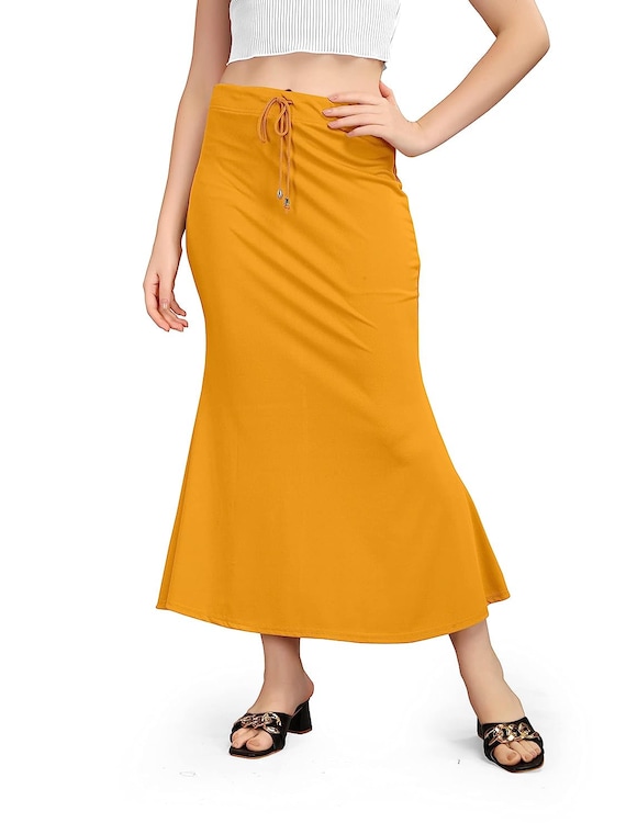 Mustard Yellow Petticoat for Women Saree Shapewear Fishcut Saree Petticoat  Cotton Lycra Long Skirt Stretchable Fishcut Shaper Indian 