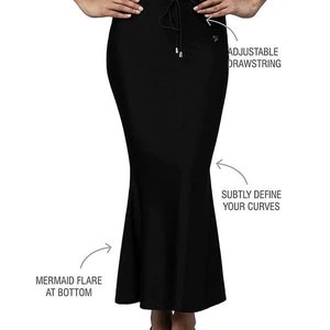 Black Color Women Stretchable Shapewear Petticoat for Saree Indian Saree Petticoat Long Skirt Fishcut Cotton Lycra Saree Shapewear
