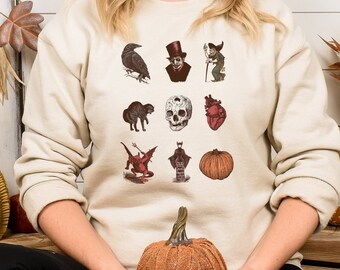 ハロウィンシャツのヴィンテージ画像、スウェットシャツまたはTシャツ、怖い不気味な季節、面白いハロウィンTシャツ、秋のギフトシャツ
