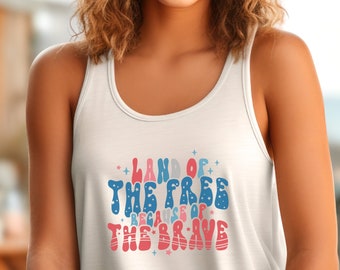 4th of July Land of the Free Because of the Brave Tank Top, Patriotic, Graphic Tee Tank, Fourth of July, Retro America Shirt