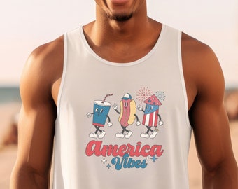 4th of July America Vibes Tank Top, Patriotic, Graphic Tee Tank, Fourth of July, Retro America Shirt