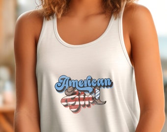 4th of July American Girl Tank Top, Patriotic, Graphic Tee Tank, Fourth of July, Retro America Shirt