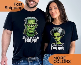 Frankenstein & Bride Halloween Couples T-Shirts: Matching Party Shirts