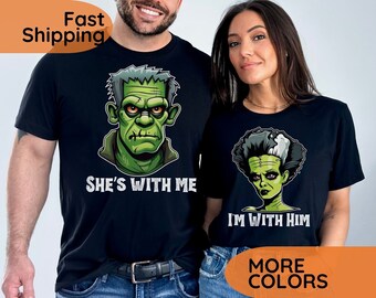 Halloween-Paare Kostüm T-Shirt, Frankenstein und Braut, Mama und Papa Shirts, His & Hers, Passende Shirts, Halloween-Party Shirts