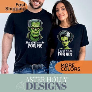 Frankenstein & Bride Halloween Couples T-Shirts: Matching Party Shirts