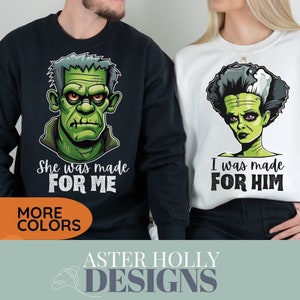Bijpassende Halloween-sweatshirts Frankenstein en bruid: kostuum voor koppels