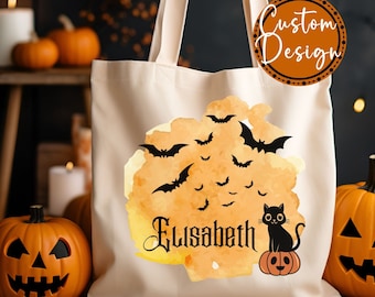 Personalized Halloween Tote Bag, Custom Trick Or Treat Tote Bag, Halloween Bags for Kids, Candy Tote Bags Halloween