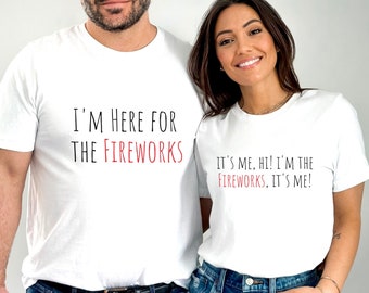 4 juli paar shirts, Independence Day bijpassende shirts, bijpassende paar shirt, I'm Here for the Fireworks, It's Me Hi I'm the Fireworks