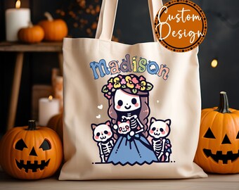 Personalized Halloween Tote Bag, Custom Trick Or Treat Tote Bag, Halloween Bags for Kids, Candy Tote Bags Halloween