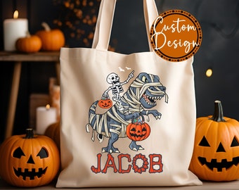 Personalized Halloween Tote Bag, Custom Trick Or Treat Tote Bag, Halloween Bags for Kids, Candy Tote Bags Halloween