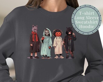ハロウィンシャツのヴィンテージコスチューム、Tシャツ、長袖Tシャツ、スウェットシャツ、パーカーで、この恐ろしく不気味な秋の季節を楽しみましょう