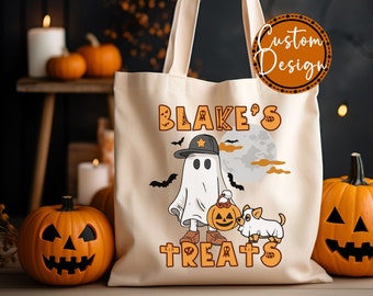 Personalized Halloween Tote Bag, Custom Trick Or Treat Tote Bag, Halloween Bags for Kids, Candy Tote Bags Halloween