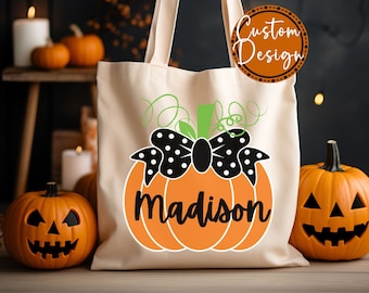 Personalized Halloween Tote Bag, Custom Trick Or Treat Tote Bag, Halloween Bags for Kids, Candy Tote Bags Halloween