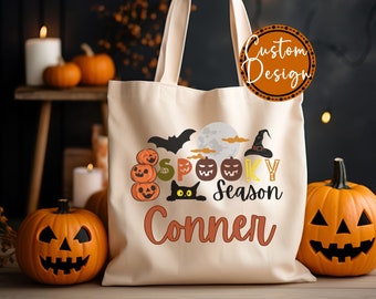 Personalized Halloween Tote Bag, Custom Trick Or Treat Tote Bag, Halloween Bags for Kids, Candy Tote Bags Halloween