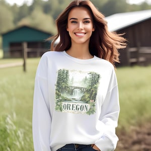 Oregon T-shirt or Sweatshirt, Waterfalls, Bridge Scenic Landscape T-Shirt, Nature T-Shirts, Oregon State T-Shirts, USA T-Shirts, State Pride