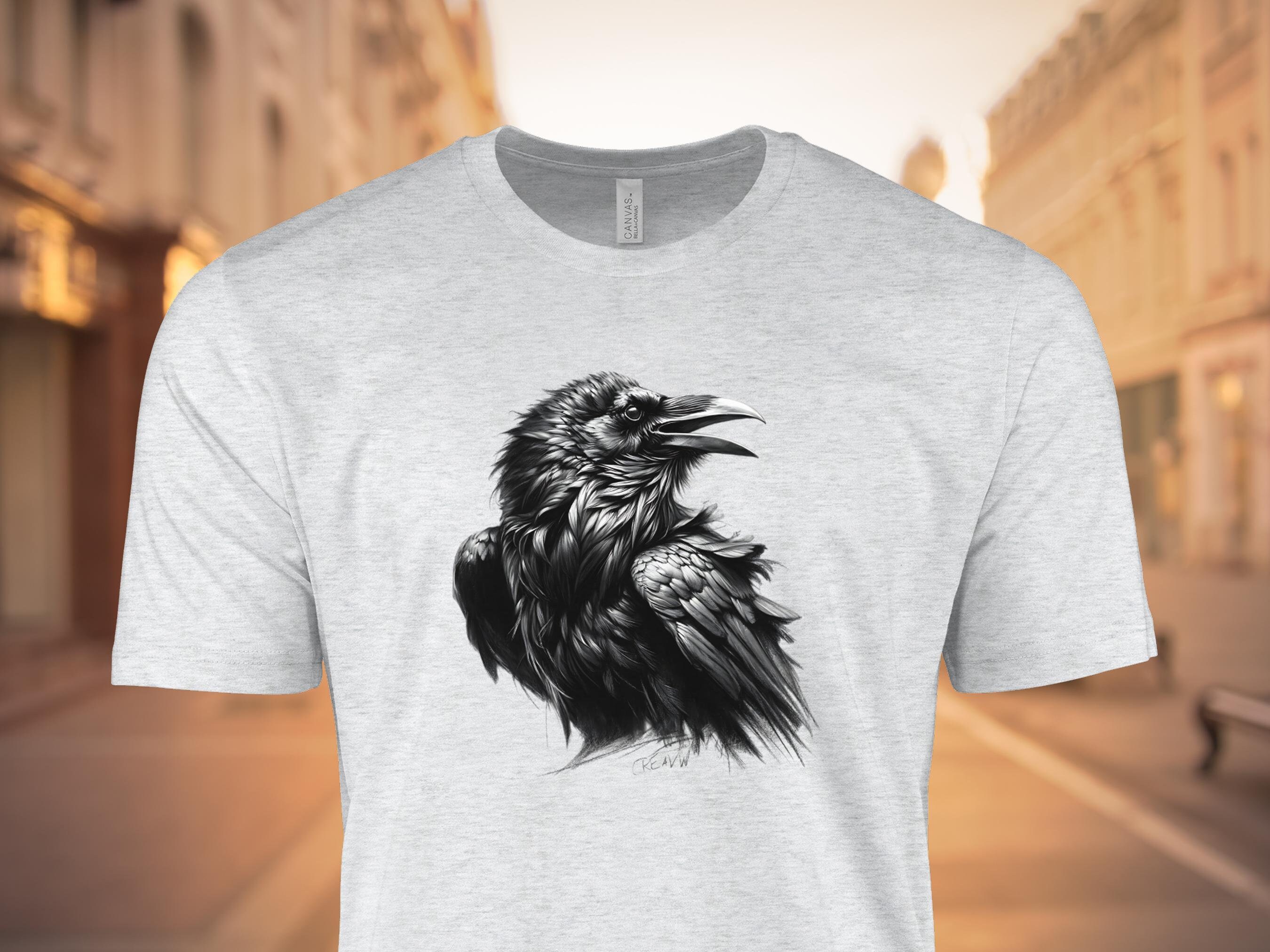 カラスのイラストグラフィックTシャツ、ゴシックバードアートTシャツ