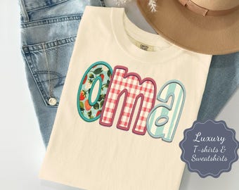 Faux Embroidery Oma T-shirt: Vintage Comfort Colors Tee