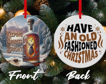 Adorno navideño de bourbon: regalo para amantes del whisky, de metal de doble cara