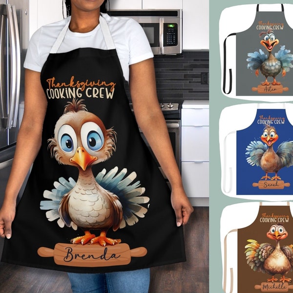 Custom Personalized Thanksgiving Apron, Funny Turkey, Thanksgiving Cooking Crew, Kitchen Apron