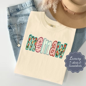 T-shirt of sweater van Memaw met imitatieborduurwerk | T-shirt vintage stijl comfort kleuren| Schattig Memaw-sweater voor dames | Memaw-cadeau-idee