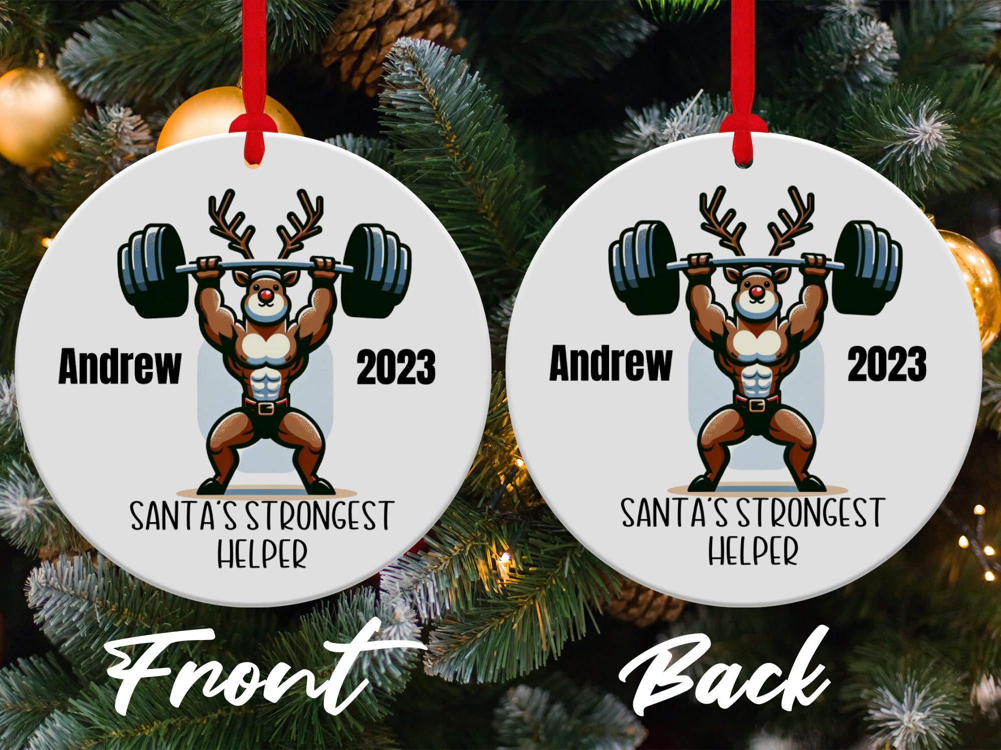 CUBICER Personalized Weightlifting Santa Ornament Name Customized White  Acrylic Funny Birthday Gifts North Swole Ornaments Chrismastree Decorations