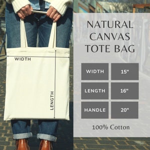 Op de afbeelding: Een natuurlijke canvas draagtas met afmetingen weergegeven. De tas is 38 cm breed, 41 cm lang en heeft een handvat van 51 cm. De tekst "NATURAL CANVAS TOTE BAG" en "100% Cotton" zijn ook zichtbaar.