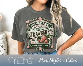 Boho Cottagecore T-Shirt, Vintage Strawberry Jam Graphic Tee, Foodie Shirt, Comfort Colors Hoodie or Sweatshirt