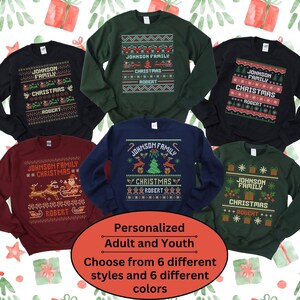 Personalized Ugly Christmas Sweatshirt, Funny Family Matching Holiday Sweatshirt, Custom Christmas Sweatshirt, Adult, Youth and Plus Size