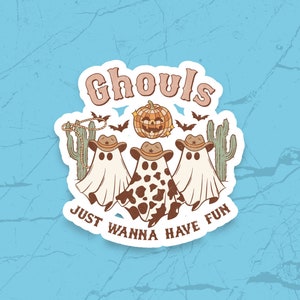 Halloween Sticker Ghost Ghouls wanna have fun, Matte Vinyl Sticker for Water bottle, Laptop, Planner, Notebook, Water Resistant Cut to Size