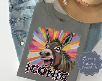 Funny Donkey Graphic Tee: Colorful Vintage Style Comfort Colors Shirt
