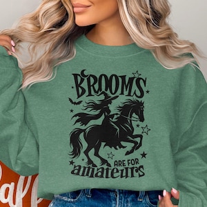 Halloween-sweater grappige heks berijdt paard: cadeau voor paardenliefhebbers