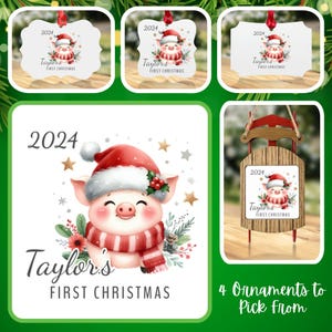 Baby&#39;s First Christmas Ornament, Keepsake Baby Ornament, Cute Pig Christmas Ornament, Holiday Decor, 4 Styles Available