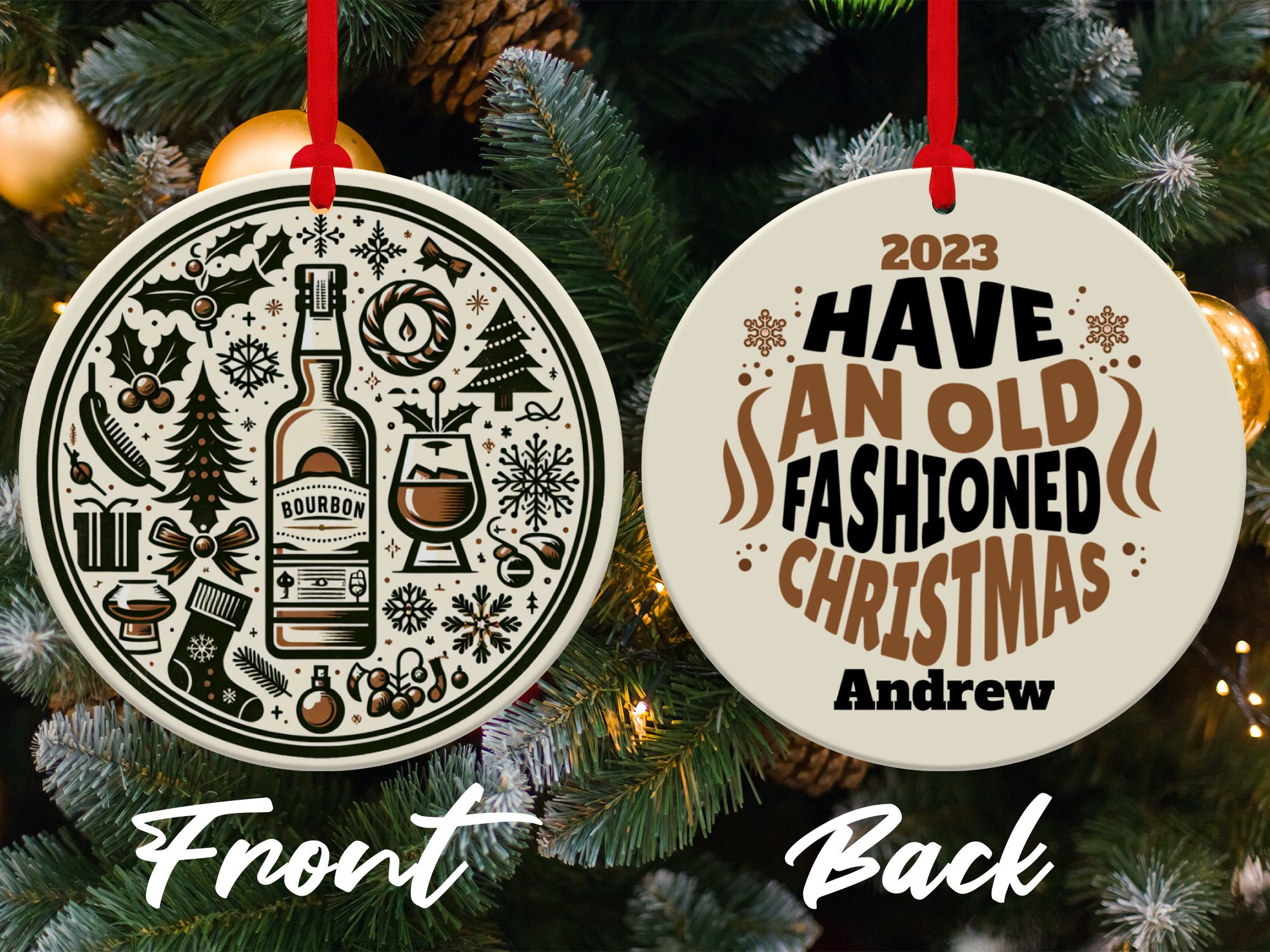 Bourbon Christmas Ornament, Thin Metal Ornament, Personalized Custom Whiskey Ornament, Bourbon Lover Gift, Whiskey Gift Ornament