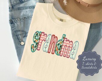 Vintage Style Grandma T-Shirt: Faux Embroidery Comfort Colors Tee