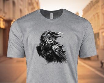 カラスのイラストグラフィックTシャツ、ゴシックバードアートTシャツ