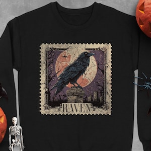 Gothic Raven Stamp T-Shirt: Dark Bird, Occult Style