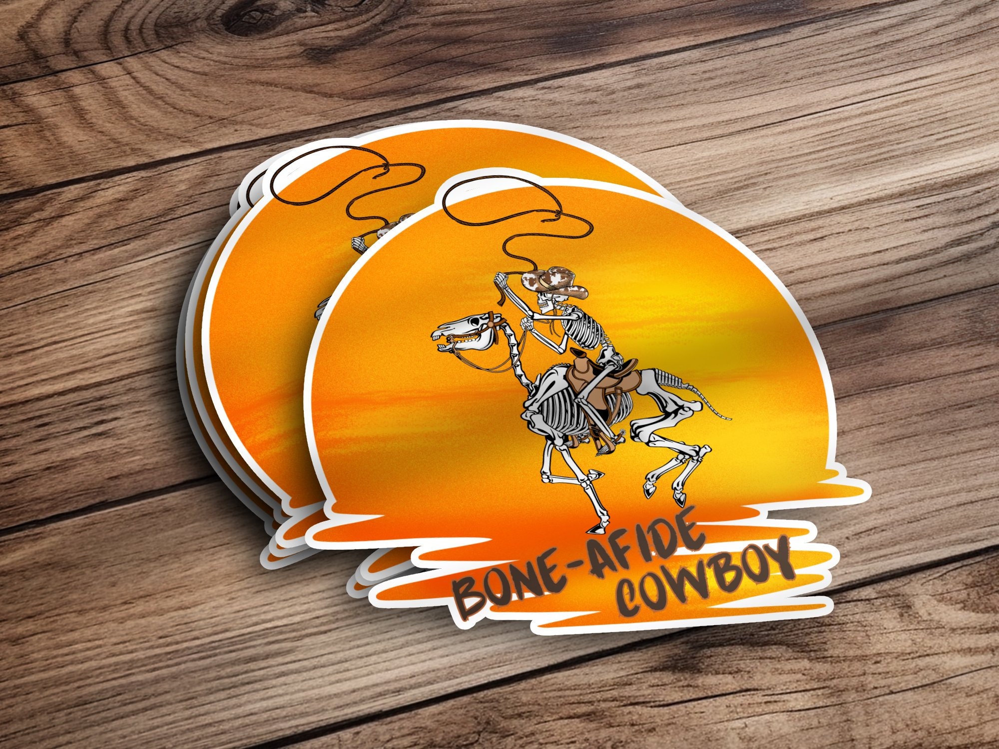 Discover Halloween Sticker Skeleton Roping Cowboy, Matte Vinyl Sticker for Water bottle, Laptop, Planner or Notebook, Water Resistant, Cut to Size