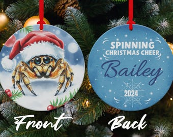 Christmas Jumping Spider Ornament Round Aluminum Ornament Festive Holiday Decoration Unique Christmas Tree Decor Cute Spider Gift