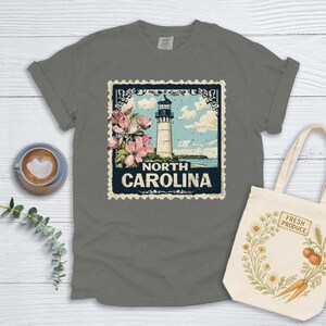 North Carolina Lighthouse Tee: Floral Stamp Style T-Shirt or Sweatshirt