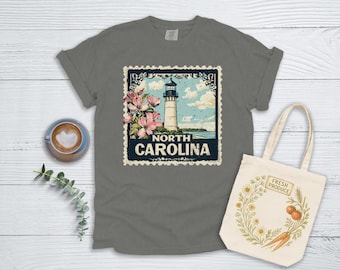 North Carolina Lighthouse Tee: Floral Stamp Style T-Shirt or Sweatshirt