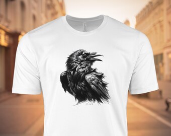 カラスのイラストグラフィックTシャツ、ゴシックバードアートTシャツ