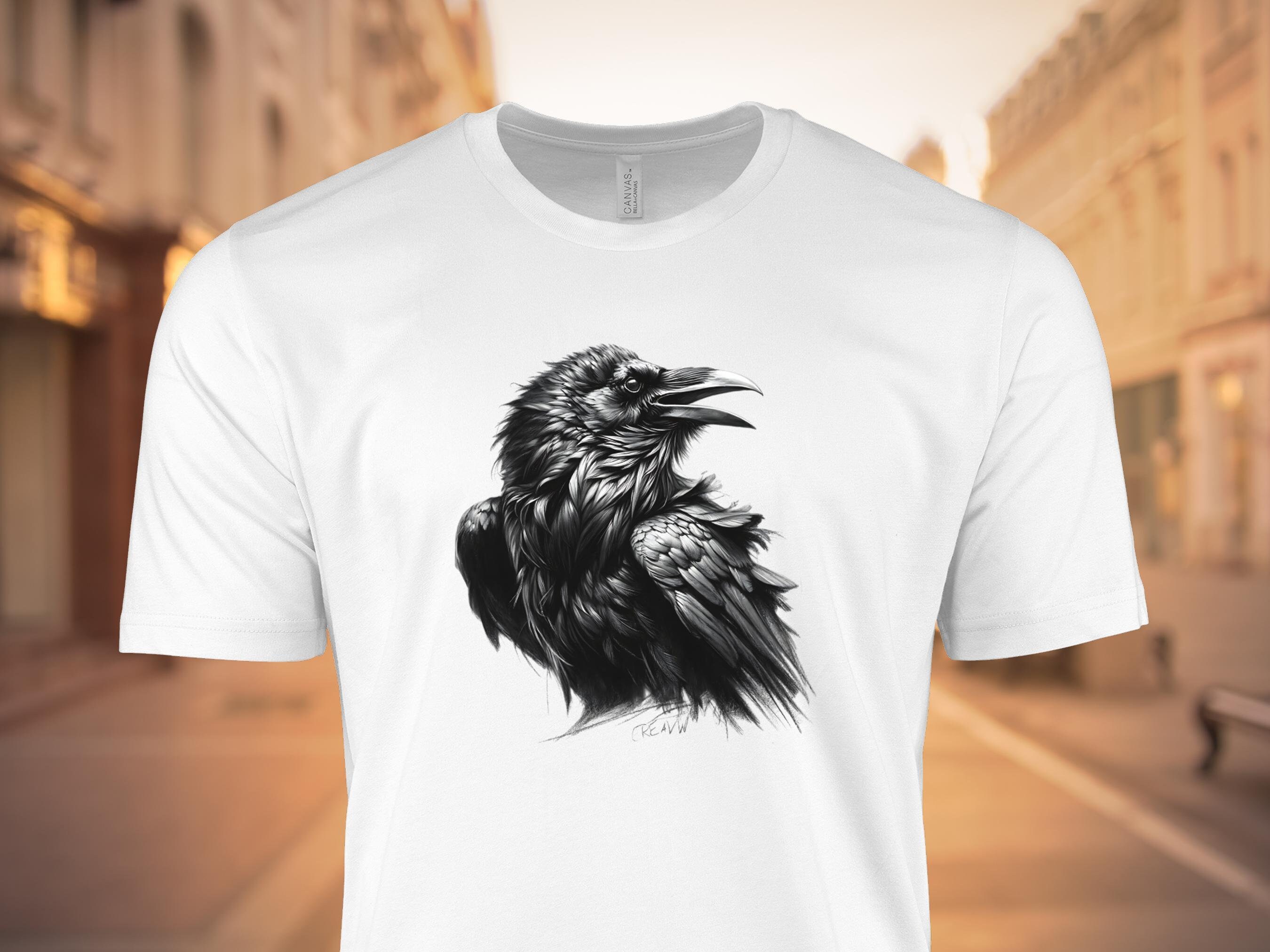 カラスのイラストグラフィックTシャツ、ゴシックバードアートTシャツ
