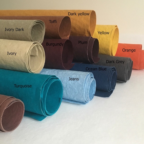 Washable Kraft Paper fabric 72x48cm sheets, Eco Vegan leather alternative /28,3"x18,9"/  MINIMAL ORDER 2 PCS ( you can mix colors or sizes)